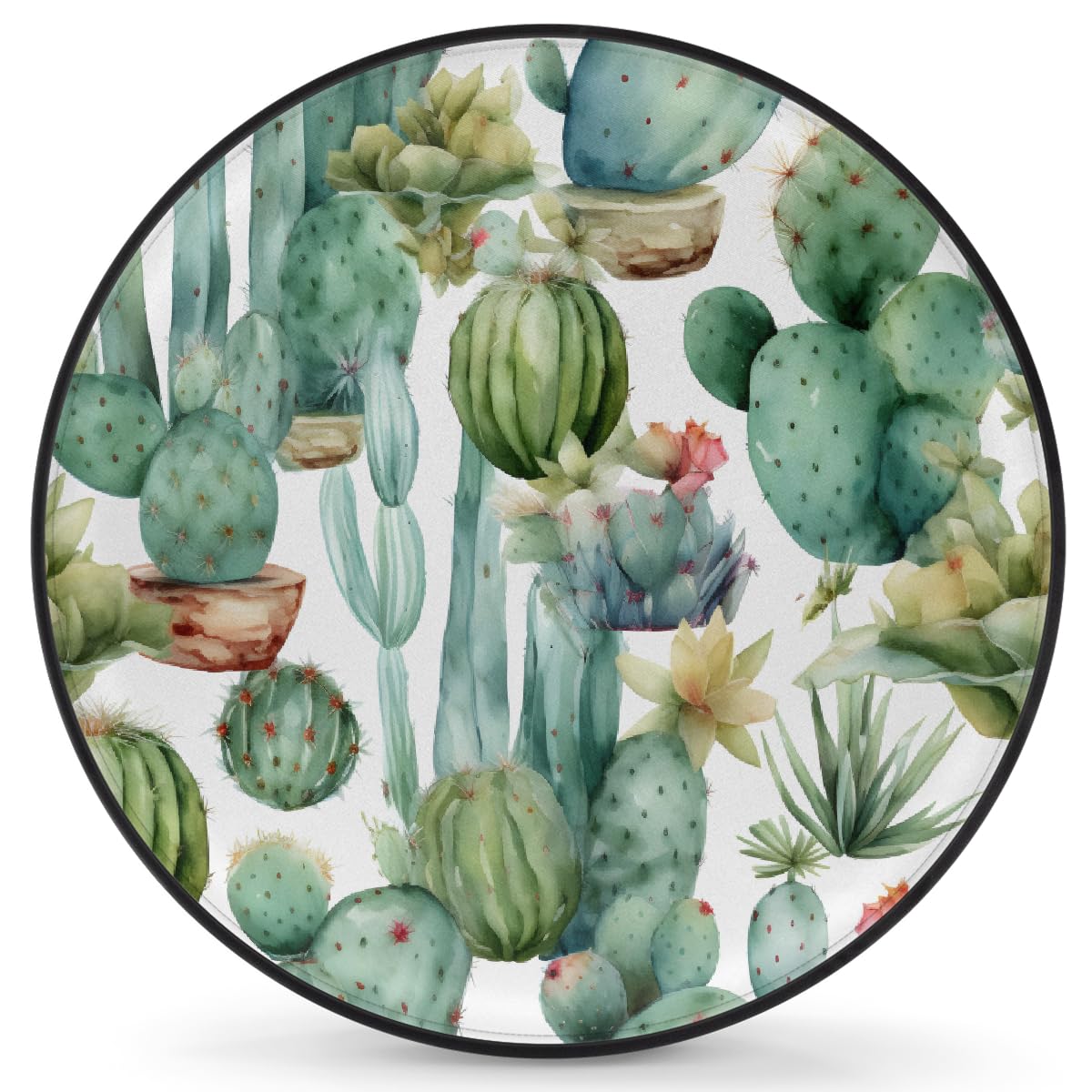 Ersatzreifenabdeckung, Radschutz, Aquarell, Kaktus, Blumen, botanische Grünpflanzen, wasserdicht, staubdicht, universelle Passform für Jeep, Anhänger, Wohnmobil, SUV, Wohnmobil, 43,2 cm (17 Zoll) von Helhappy