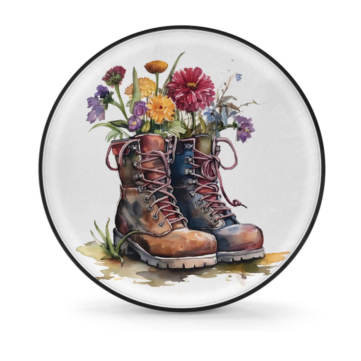 Ersatzreifenabdeckung, Radschutz, Aquarell, Retro-Cowboystiefel mit Blumen, wasserdicht, staubdicht, universelle Passform für Jeep, Anhänger, Wohnmobil, SUV, Wohnmobil, 35,6 cm (14 Zoll) von Helhappy