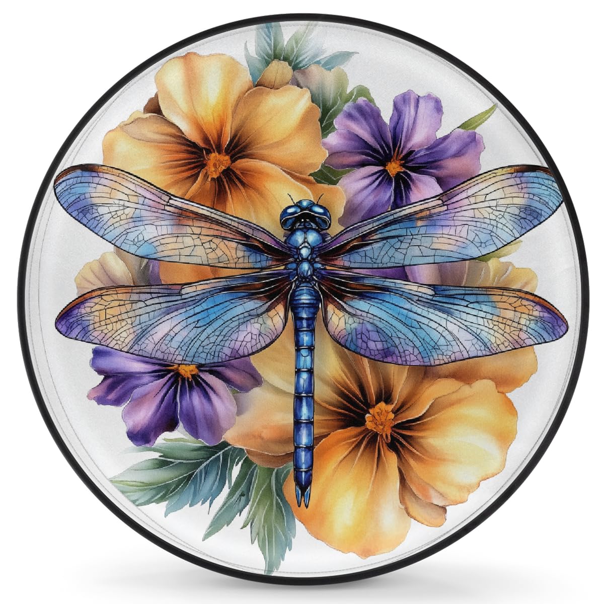 Ersatzreifenabdeckung, Radschutz, Libelle und Blumen, wasserdicht, staubdicht, universelle Passform für Jeep, Anhänger, Wohnmobil, SUV, Wohnmobil, 43,2 cm (17 Zoll) von Helhappy