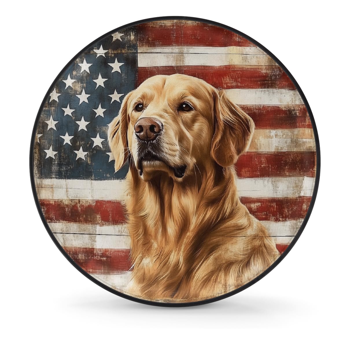 Ersatzreifenabdeckung, Radschutz, Retro-amerikanische Flagge, Golden Retriever, wasserdicht, staubdicht, universelle Passform für Jeep, Anhänger, Wohnmobil, SUV, Wohnmobil, 38,1 cm (15 Zoll) von Helhappy