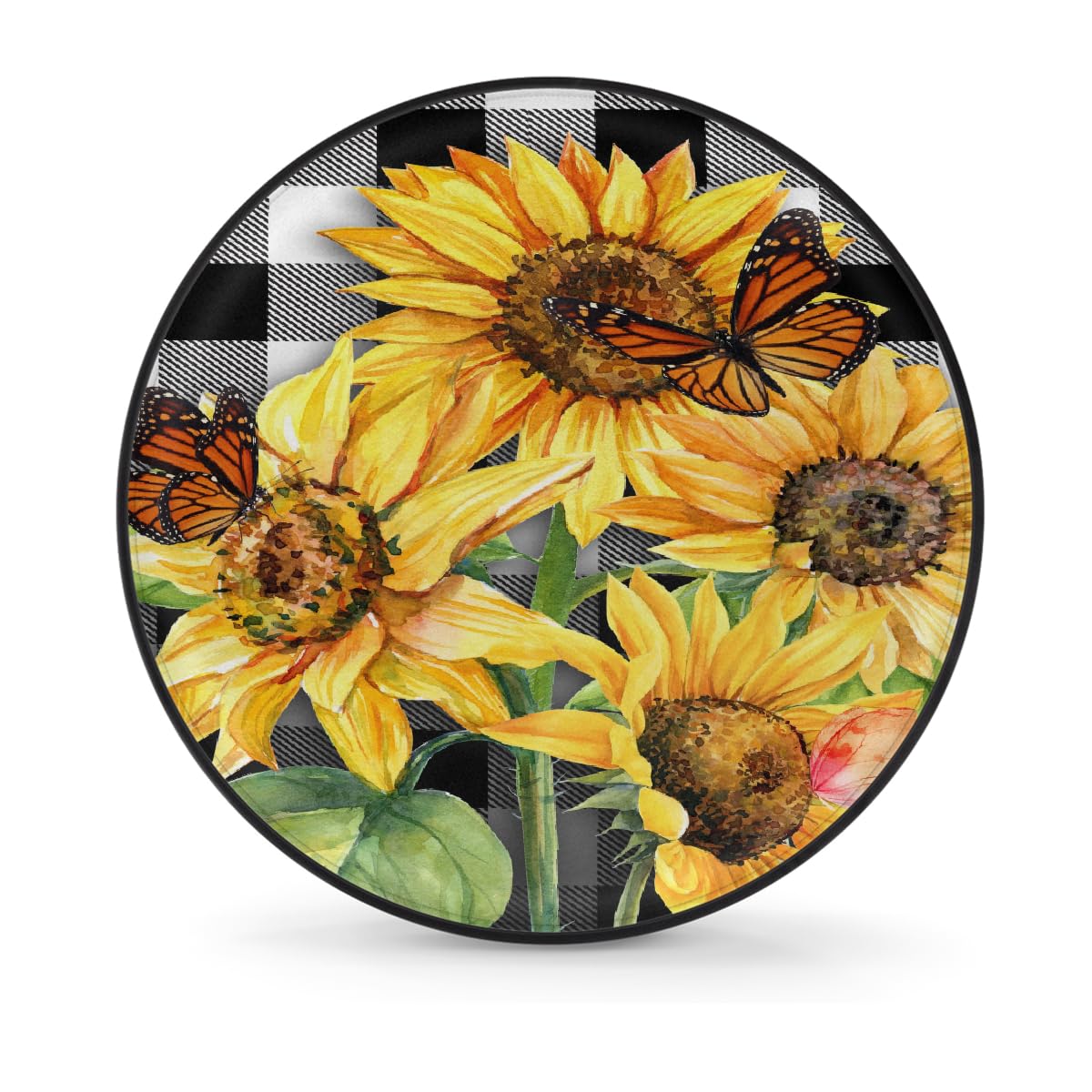 Ersatzreifenabdeckung, Radschutz, Sonnenblumen, schwarz und weiß, kariert, wasserdicht, staubdicht, universelle Passform für Jeep, Anhänger, Wohnmobil, SUV, Wohnmobil, 35,6 cm (14 Zoll) von Helhappy