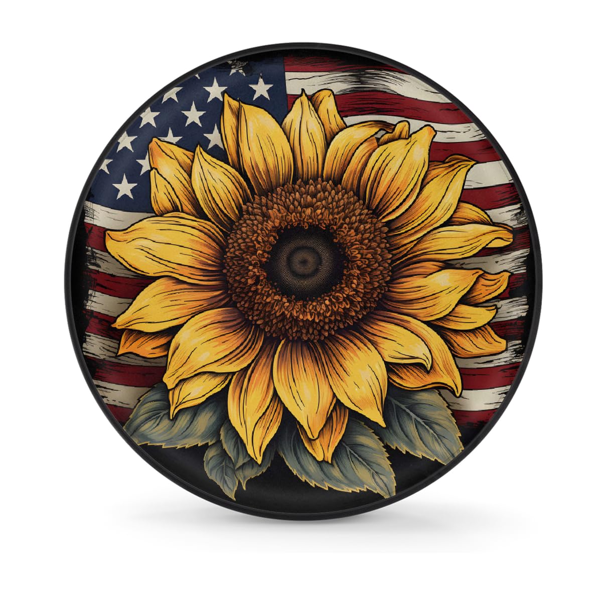 Ersatzreifenabdeckung, Radschutz, amerikanische Flagge, Sonnenblume, wasserdicht, staubdicht, universelle Passform für Jeep, Anhänger, Wohnmobil, SUV, Wohnmobil, 35,6 cm (14 Zoll) von Helhappy