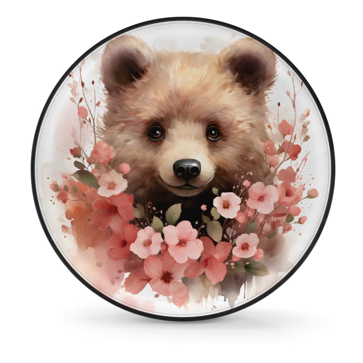 Ersatzreifenabdeckung, Radschutz, niedlicher Braunbär, Aquarell, rosa Blumen, wasserdicht, staubdicht, universelle Passform für Jeep, Anhänger, Wohnmobil, SUV, Wohnmobil, 38,1 cm (15 Zoll) von Helhappy