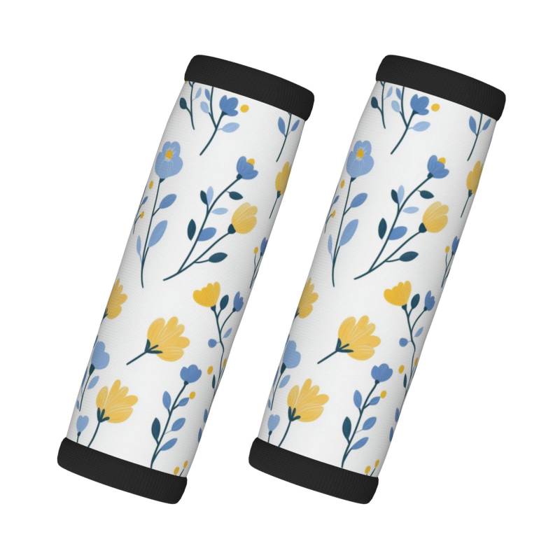 Gepäckgriffbandagen aus Neopren für Koffer, gelb-blaue Blume, Gepäckanhänger, Geschenk für Reisezubehör, 2 Stück von Helhappy