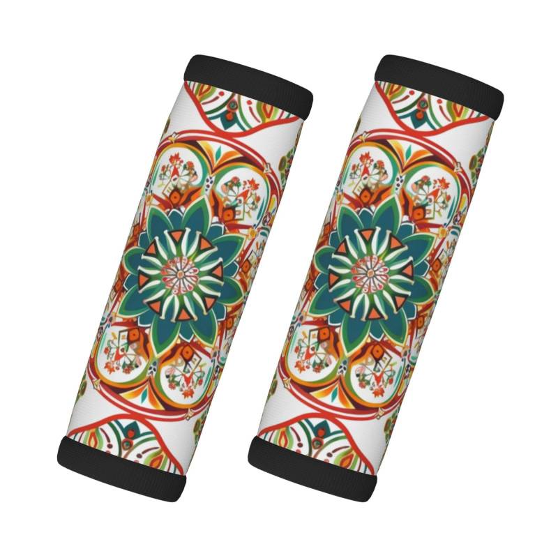 Neopren-Gepäckgriffbandagen für Koffer, Boho-Blumenmuster, bunt, Bohemian-Mandala-Druck, Gepäckanhänger, Geschenk für Reisezubehör, 2 Stück von Helhappy