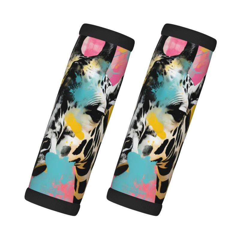 Neopren-Gepäckgriffbandagen für Koffer, Cartoon-Giraffe, lustige Aquarell-Wildtiere, Gepäckanhänger, Geschenk für Reisezubehör, 2 Stück von Helhappy