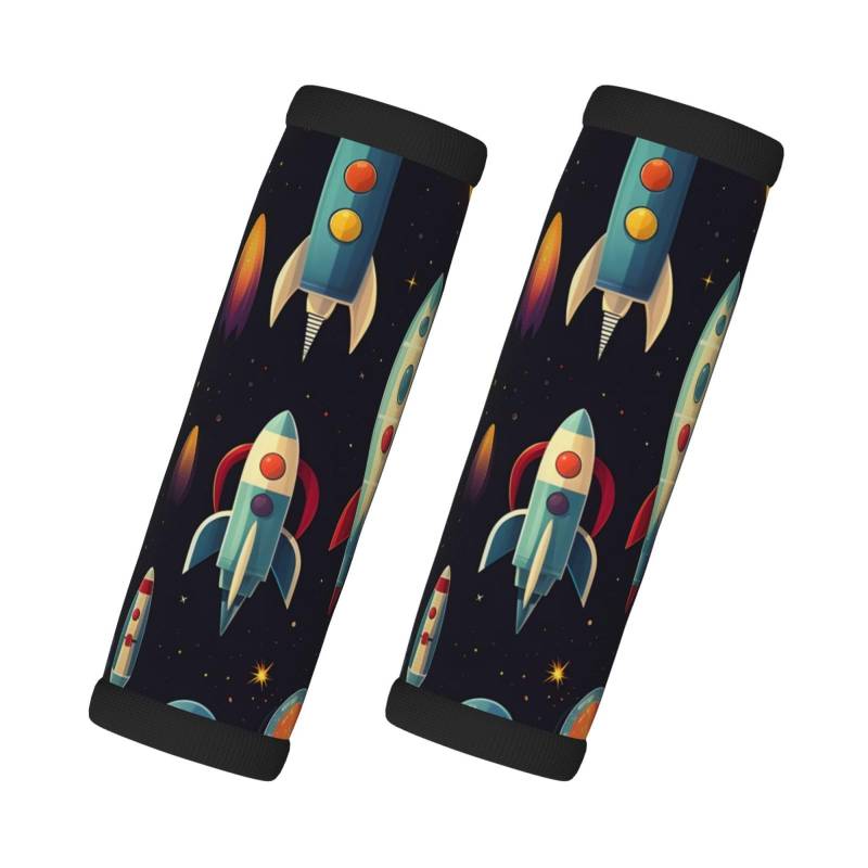Neopren-Gepäckgriffbandagen für Koffer, Cartoon-Raketen, Raumschiff, Gepäckanhänger, Geschenk, Reisezubehör, 2 Stück von Helhappy
