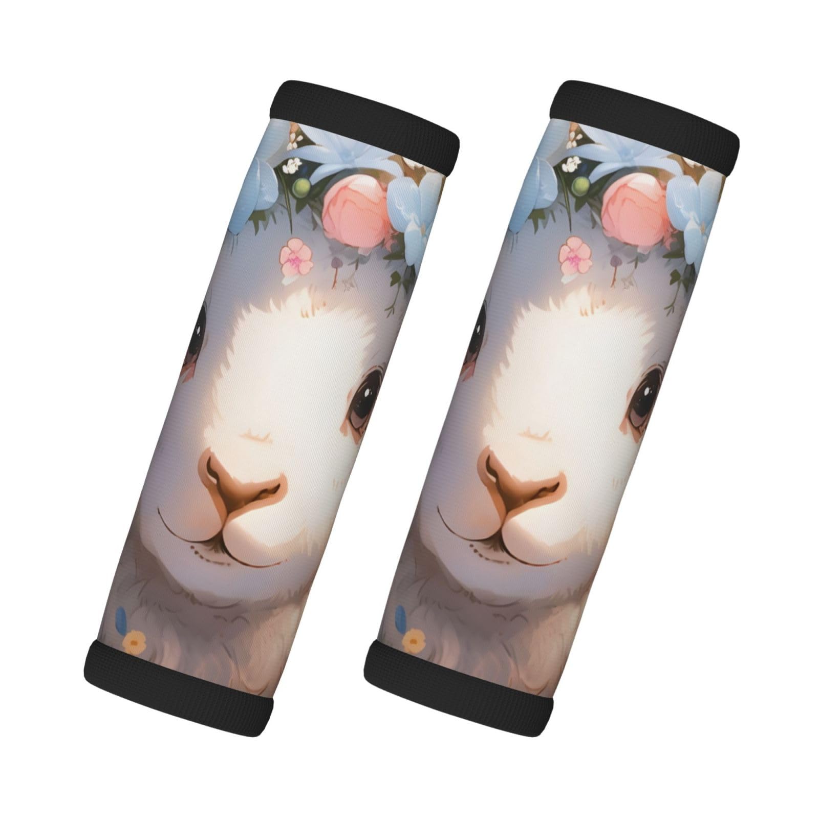 Neopren-Gepäckgriffbandagen für Koffer, Cartoon-Schaf mit Blumen, schöne Widder, Gepäckanhänger, Geschenk, Reisezubehör, 2 Stück Neopren-Gepäckgriffbandagen für Koffer, Cartoon-Schaf mit Blumen, schöne Widder, Gepäckanhänger, Geschenk, Reisezubehör, 2 Stück von Helhappy