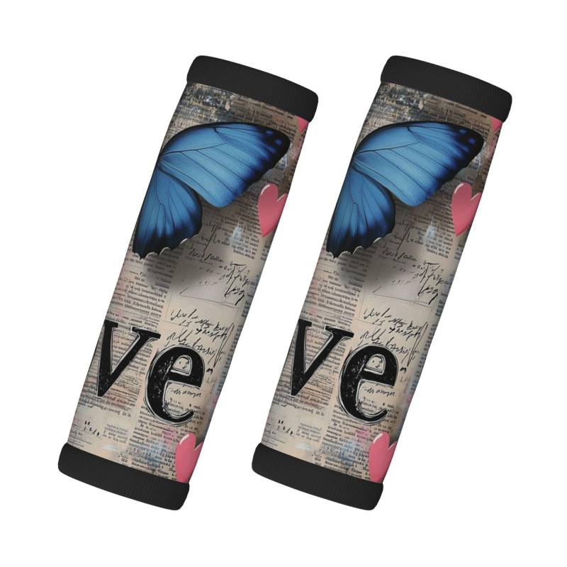 Neopren-Gepäckgriffbandagen für Koffer, Fantasy-Blau, Schmetterling, Vintage-Hintergrund, Gepäckanhänger, Geschenk für Reisezubehör, 2 Stück von Helhappy