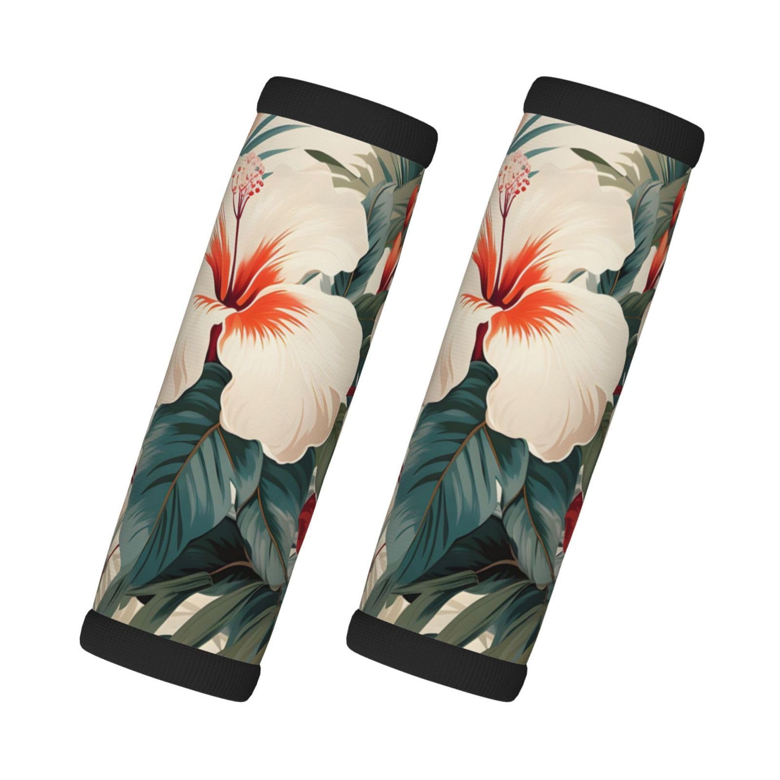 Neopren-Gepäckgriffbandagen für Koffer, Sommer, tropische Vegetation, Blätter, Hibiskusblumen, Retro, Gepäckanhänger, Geschenk, Reisezubehör, 2 Stück Neopren-Gepäckgriffbandagen für Koffer, Sommer, tropische Vegetation, Blätter, Hibiskusblumen, Retro, Gepäckanhänger, Geschenk, Reisezubehör, 2 Stück von Helhappy