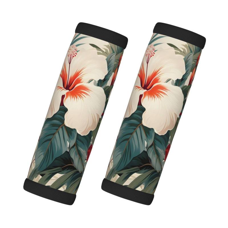 Neopren-Gepäckgriffbandagen für Koffer, Sommer, tropische Vegetation, Blätter, Hibiskusblumen, Retro, Gepäckanhänger, Geschenk, Reisezubehör, 2 Stück von Helhappy