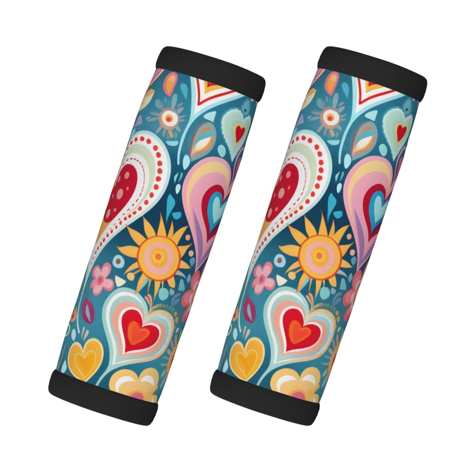 Neopren-Gepäckgriffbandagen für Koffer, bunte Herzen, Blumen, Gepäckanhänger, Geschenk, Reisezubehör, 2 Stück Neopren-Gepäckgriffbandagen für Koffer, bunte Herzen, Blumen, Gepäckanhänger, Geschenk, Reisezubehör, 2 Stück von Helhappy