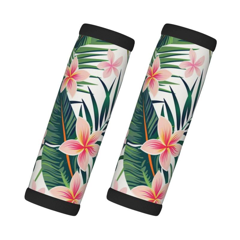 Neopren-Gepäckgriffbandagen für Koffer, grüne Palmenblätter, tropische Blumen, Dschungel, Hibiskus, Gepäckanhänger, Geschenk, Reisezubehör, 2 Stück von Helhappy
