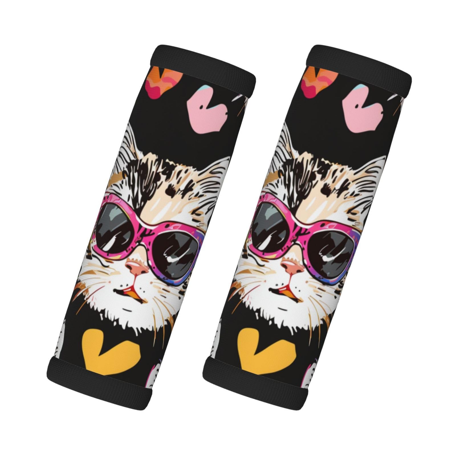 Neopren-Gepäckgriffbandagen für Koffer, niedliche lustige Katze mit Sonnenbrille, Cartoon-Stil, Gepäckanhänger, Geschenk für Reisezubehör, 2 Stück Neopren-Gepäckgriffbandagen für Koffer, niedliche lustige Katze mit Sonnenbrille, Cartoon-Stil, Gepäckanhänger, Geschenk für Reisezubehör, 2 Stück von Helhappy