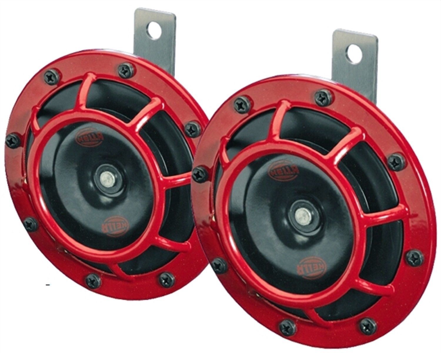 HELLA 003399803 Supertone 12V High Tone/Low Tone Twin Horn Kit mit rotem Schutzgitter, 2 Hörner von Hella