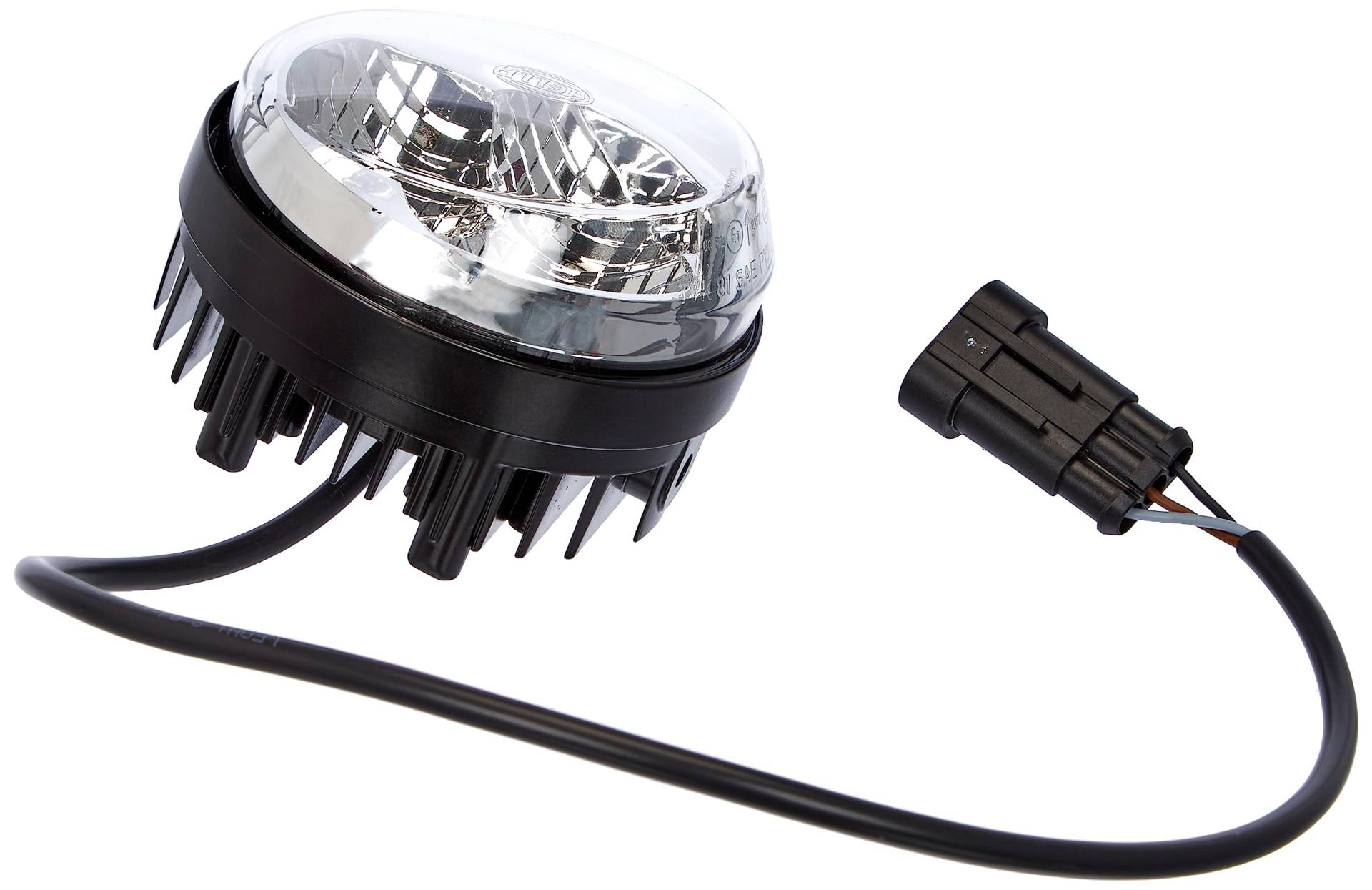 HELLA - LED-Tagfahrleuchte - 90mm - 12/24V - rund - Lichtscheibenfarbe: glasklar - LED-Lichtfarbe: weiß - Kabel: 500mm - Stecker: AMP - links - Menge: 1 - 2PT 009 599-131 von Hella