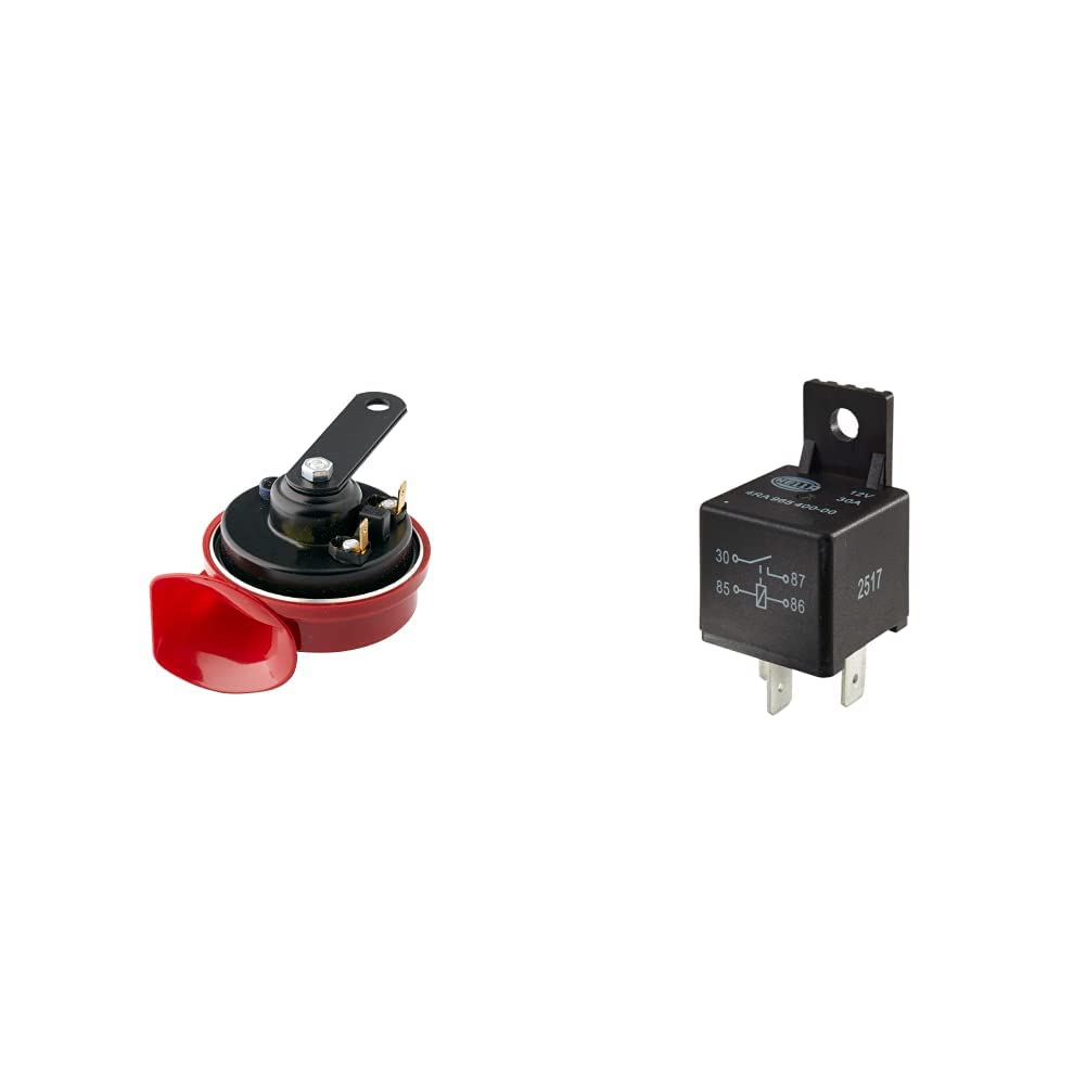 HELLA 3FG 007 424-001 Fanfare - TE16-12V - 110dB - Frequenzbereich: 400Hz rot/schwarz & 4RA 965 400-001 Minirelais, Arbeitsstromrelais, 12 V, 4-polig, Spulenwiderstand: 90 Ohm, Halter: ja HELLA 3FG 007 424-001 Fanfare - TE16-12V - 110dB - Frequenzbereich: 400Hz rot/schwarz & 4RA 965 400-001 Minirelais, Arbeitsstromrelais, 12 V, 4-polig, Spulenwiderstand: 90 Ohm, Halter: ja von Hella