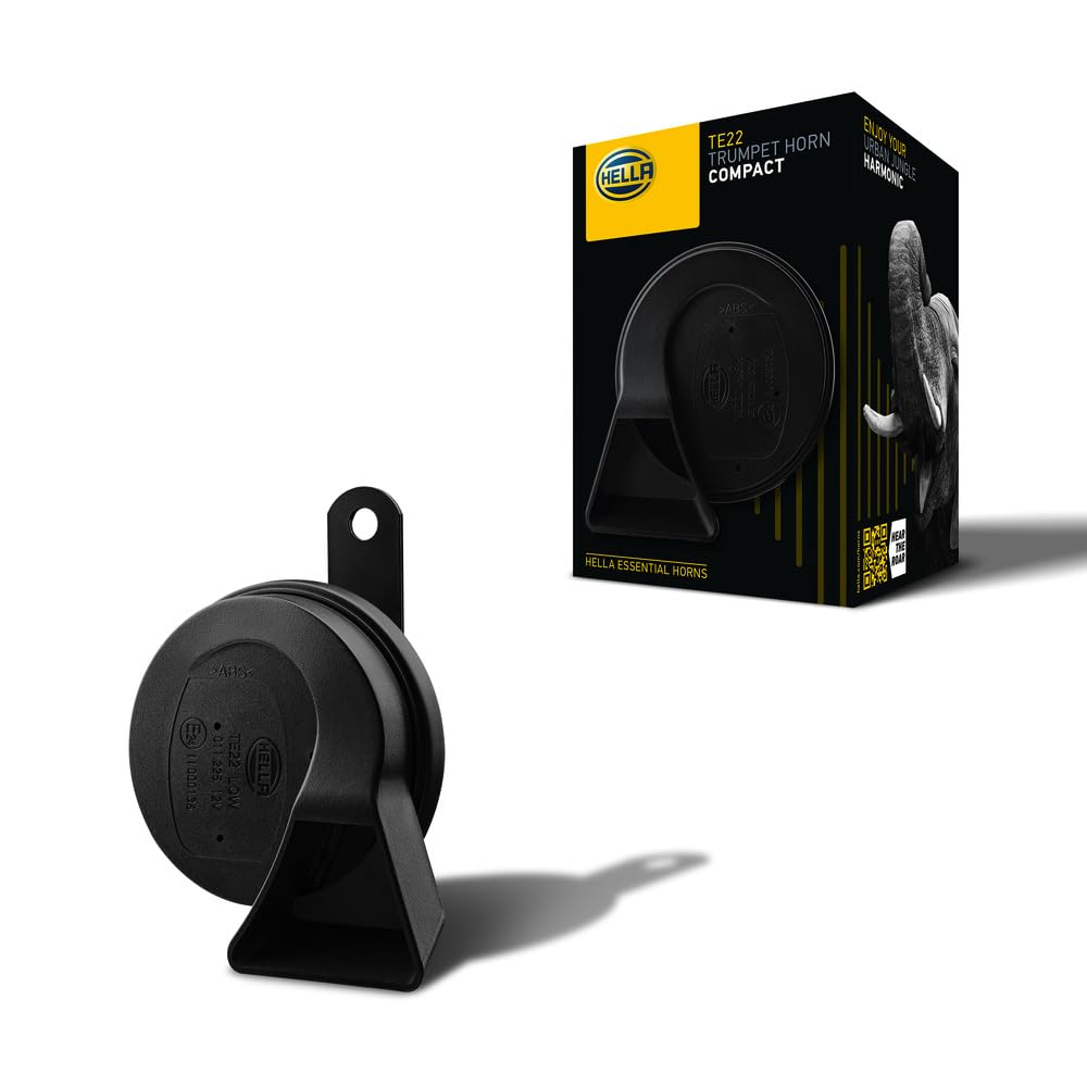 HELLA Motorrad Hupe 12V - ESSENTIAL HORN FANFARE TE22-12V - 110dB(A) - Frequenzbereich: 500Hz - Hochton - elektrisch - Menge: 1 - 3FG 011 225-241, Schwarz von Hella