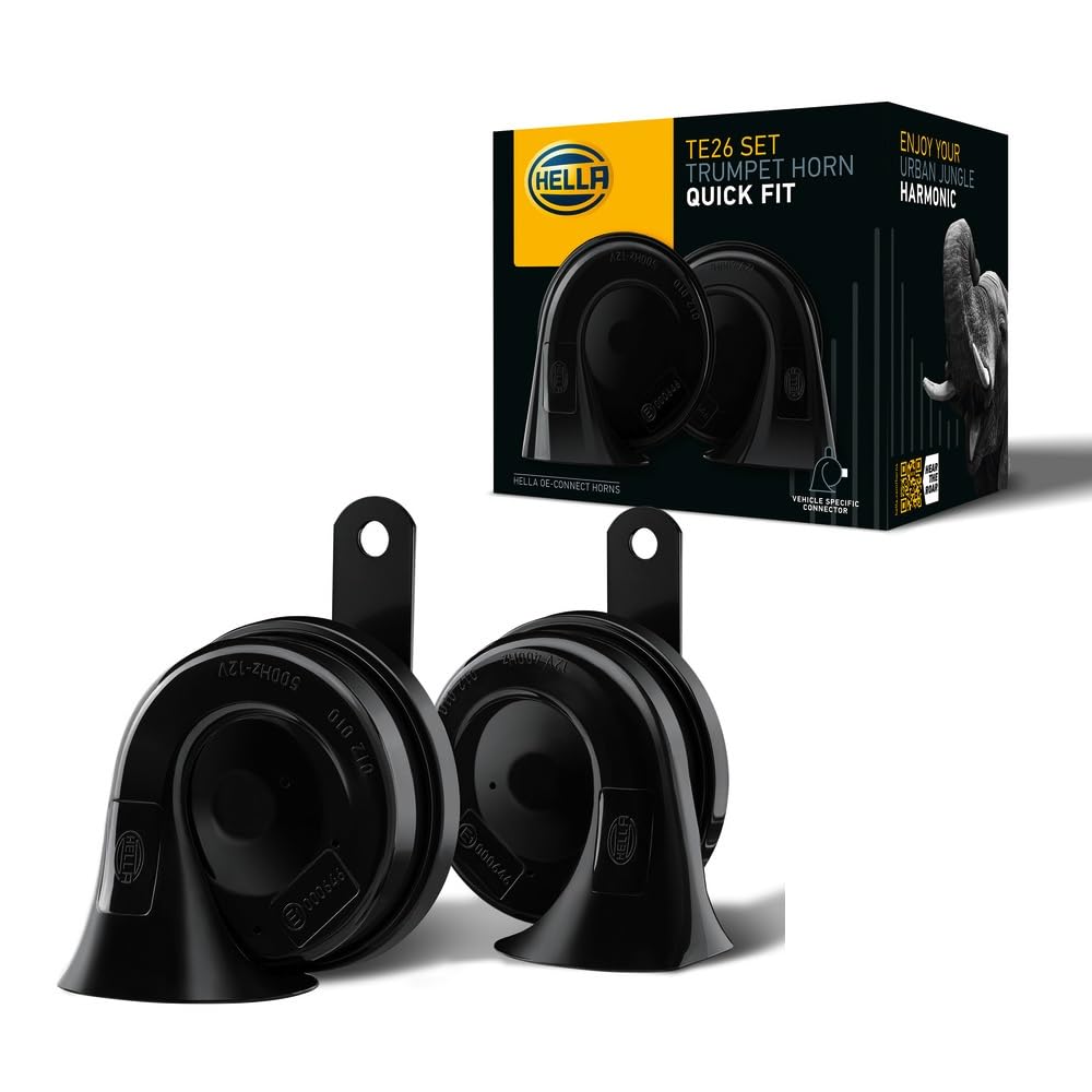 HELLA Fanfare - OE-CONNECT HORN TE26 SET - 12V - 110dB(A) - Frequenzbereich von: 400Hz - Frequenzbereich bis: 500Hz - Hochton/Tiefton - elektrisch - Gehäusefarbe: schwarz - Menge: 2 - 3FH 012 010-111 von Hella