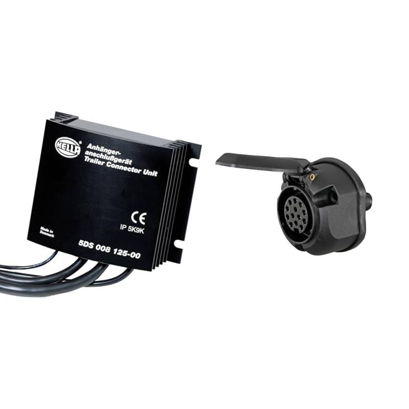 HELLA 5DS 008 125-001 Spannungswandler - Eingangsspannung: 24V - Ausgangsspannung: 12V & 8JB 005 949-011 Steckdose - 13-polig - mit Nebelschlussleuchtenabschaltung - Stecker: Schraubkontakt - schwarz von Hella