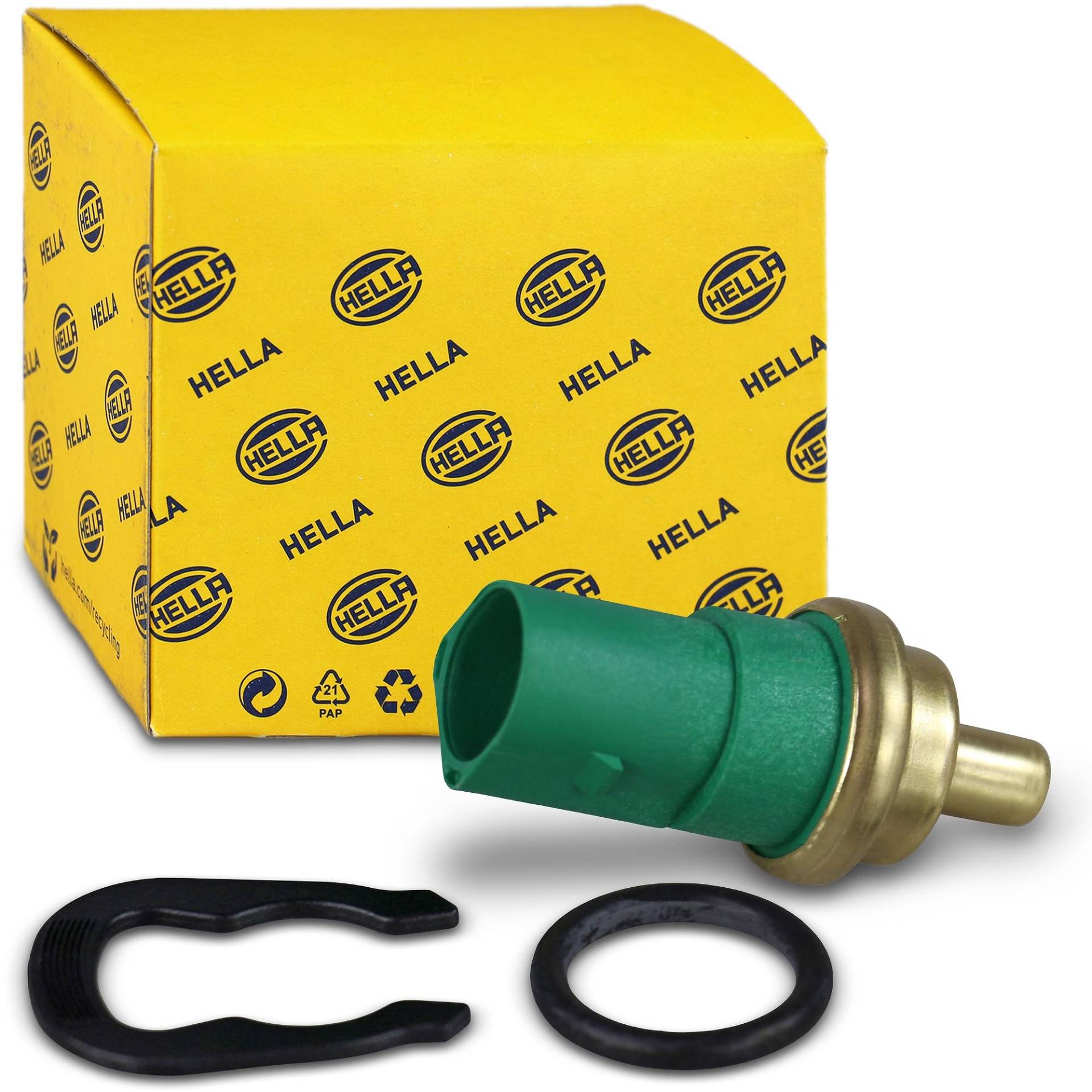 HELLA 6PT 009 107-141 Sensor, Kühlmitteltemperatur - 12V - gesteckt - mit Dichtung - mit Sicherungsring von Hella