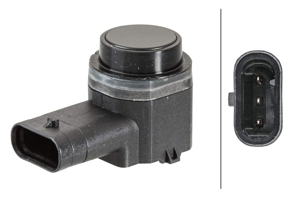 HELLA 6PX 358 141-201 Sensor, Einparkhilfe - gewinkelt - 3-polig - gesteckt - lackierbar - mit Befestigungsring von Hella