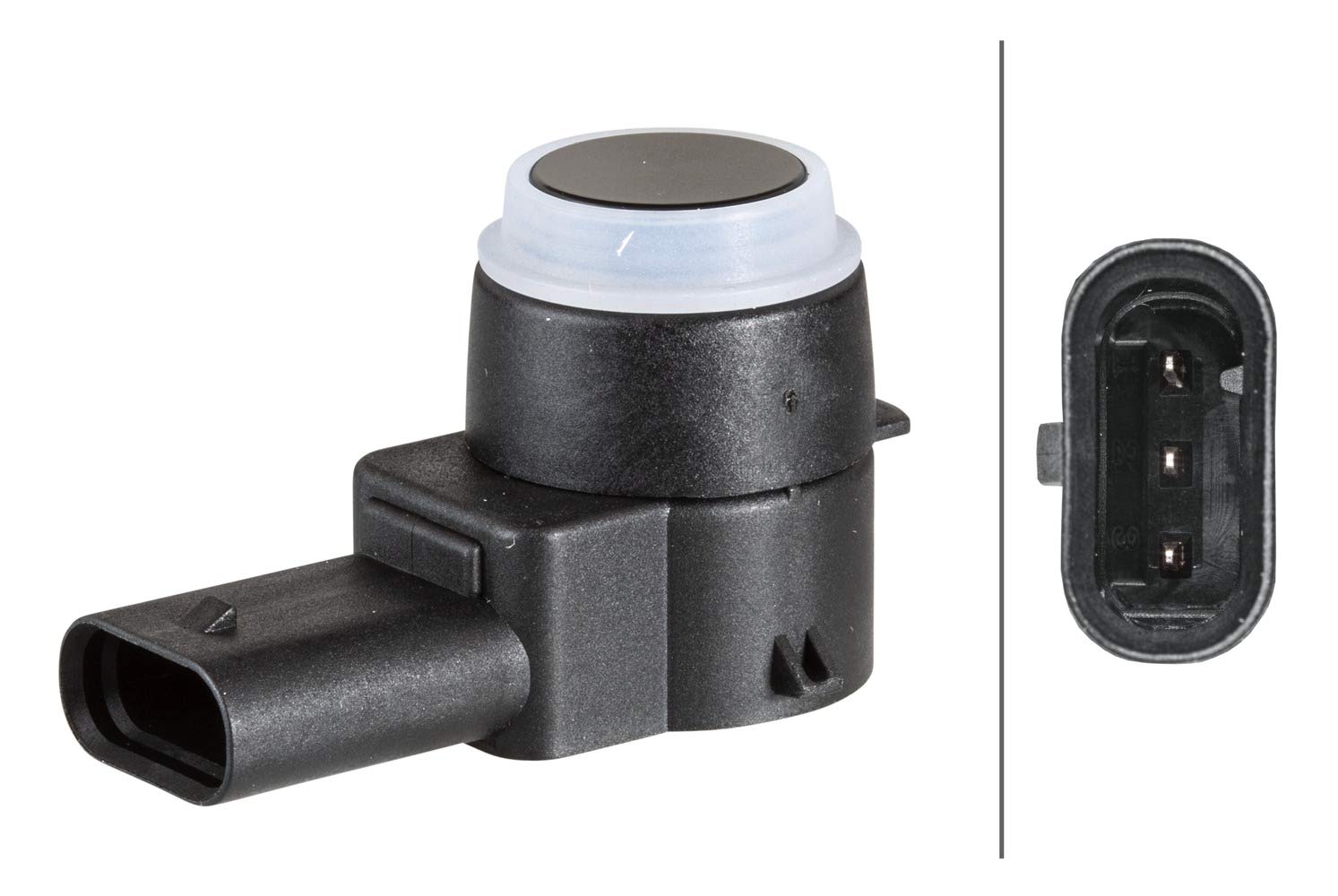 HELLA 6PX 358 141-281 Sensor, Einparkhilfe - gewinkelt - 3-polig - gesteckt - lackierbar - mit Befestigungsring von Hella