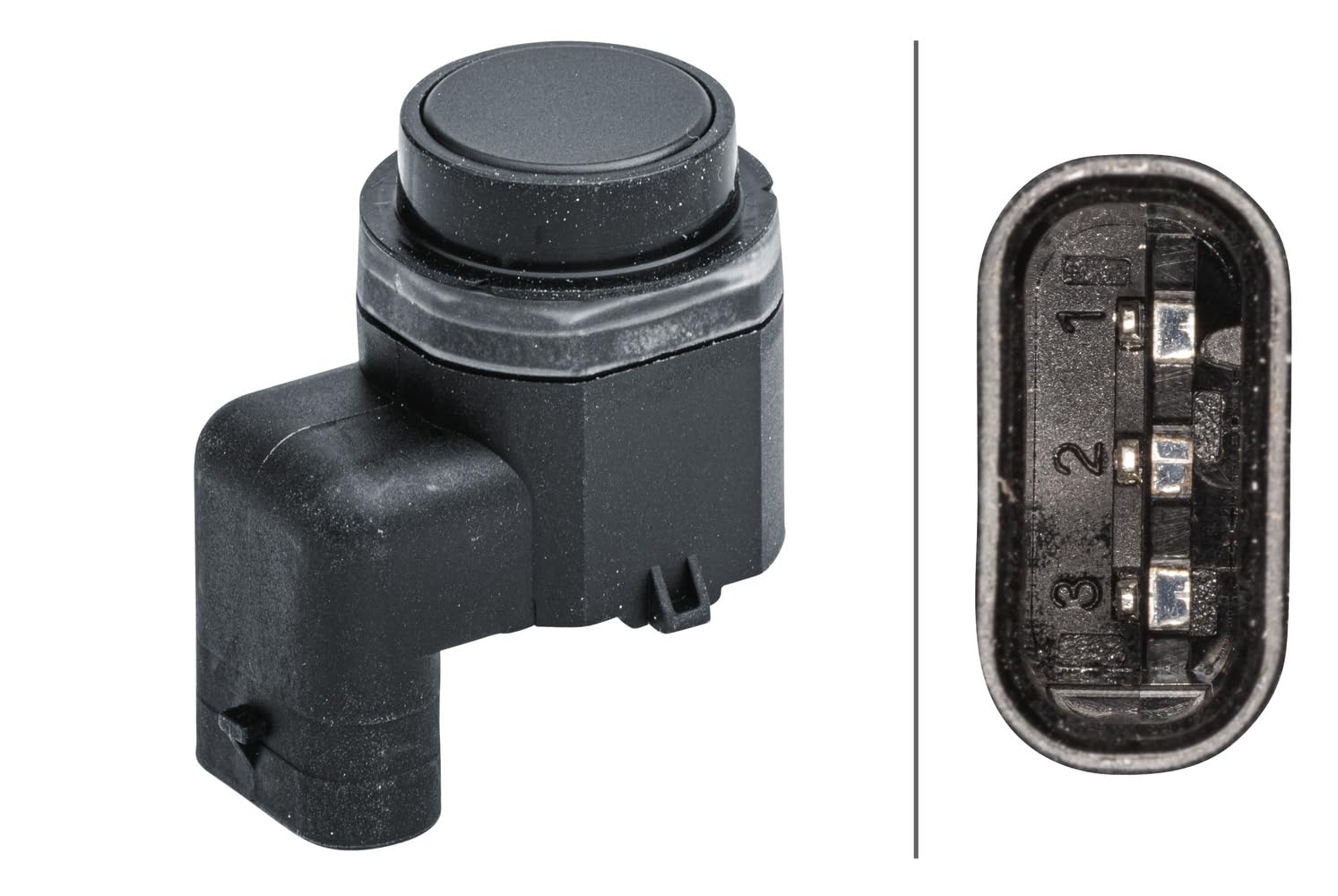 HELLA 6PX 358 141-541 Sensor, Einparkhilfe - gewinkelt - 3-polig - gesteckt - lackierbar von Hella