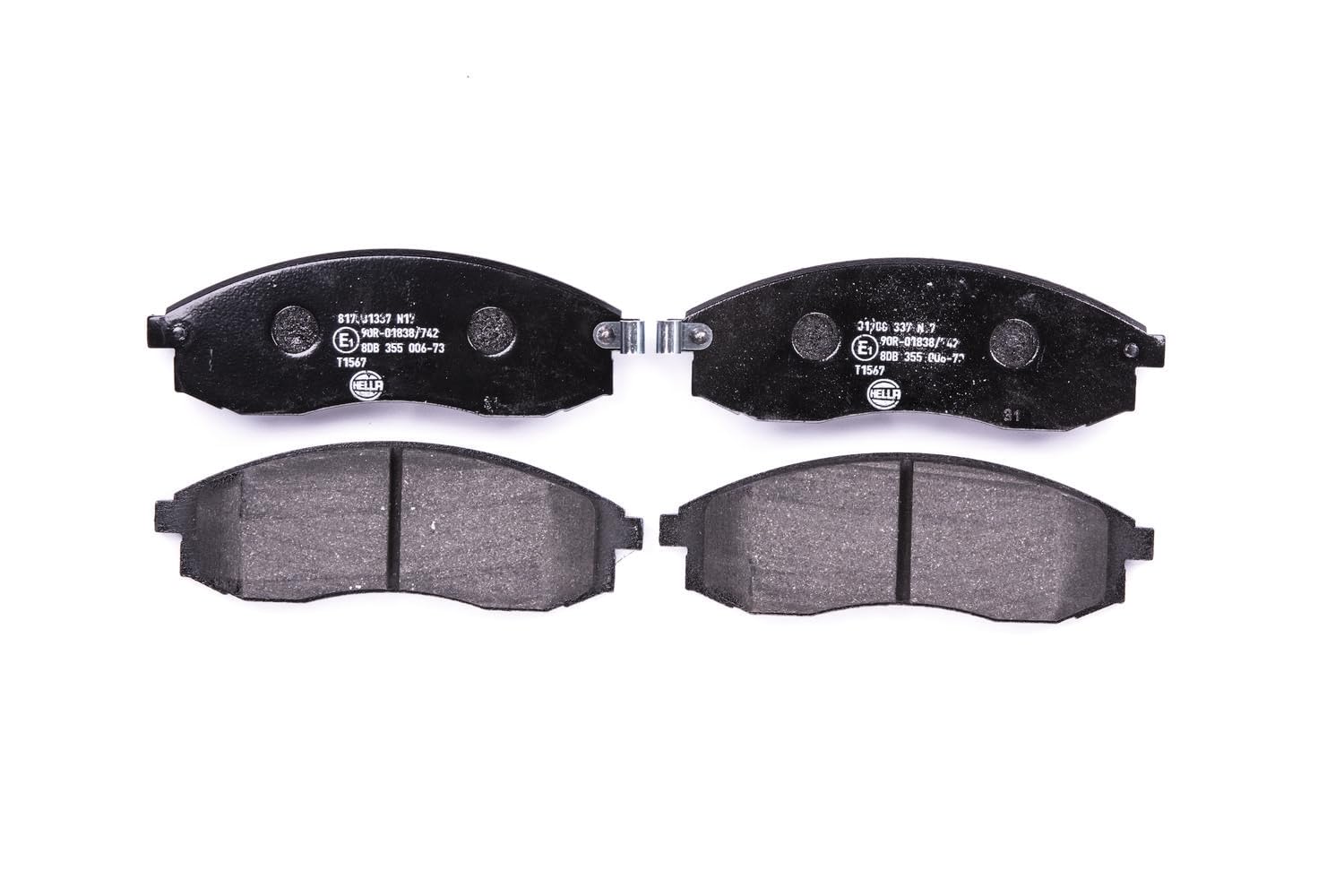 HELLA Bremsbeläge vorne - mit akustischer Verschleißwarnung - vier Bremsbeläge pro Set - T1567 - für u.a. MITSUBISHI - 8DB 355 006-731 HELLA Bremsbeläge vorne - mit akustischer Verschleißwarnung - vier Bremsbeläge pro Set - T1567 - für u.a. MITSUBISHI - 8DB 355 006-731 von Hella