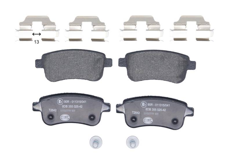 HELLA Bremsbeläge hinten - nicht für Verschleißwarnanzeiger vorbereitet - vier Bremsbeläge pro Set - T2642 - für u.a. RENAULT - 8DB 355 025-421 von Hella