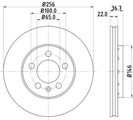 HELLA PAGID 8DD 355 127-291 Bremsscheibe - 53953PRO_HC - hochgekohlt - beschichtet - 256mm - 22mm - außenbelüftet - für u.a. AUDI / SEAT / SKODA / STREETSCOOTER / VW von Hella