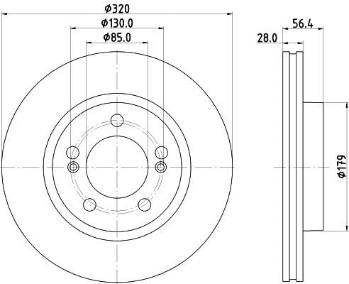 HELLA 8DD 355 134-321 Bremsscheibe - 56328PRO - beschichtet - 320mm - 28mm - innenbelüftet von Hella