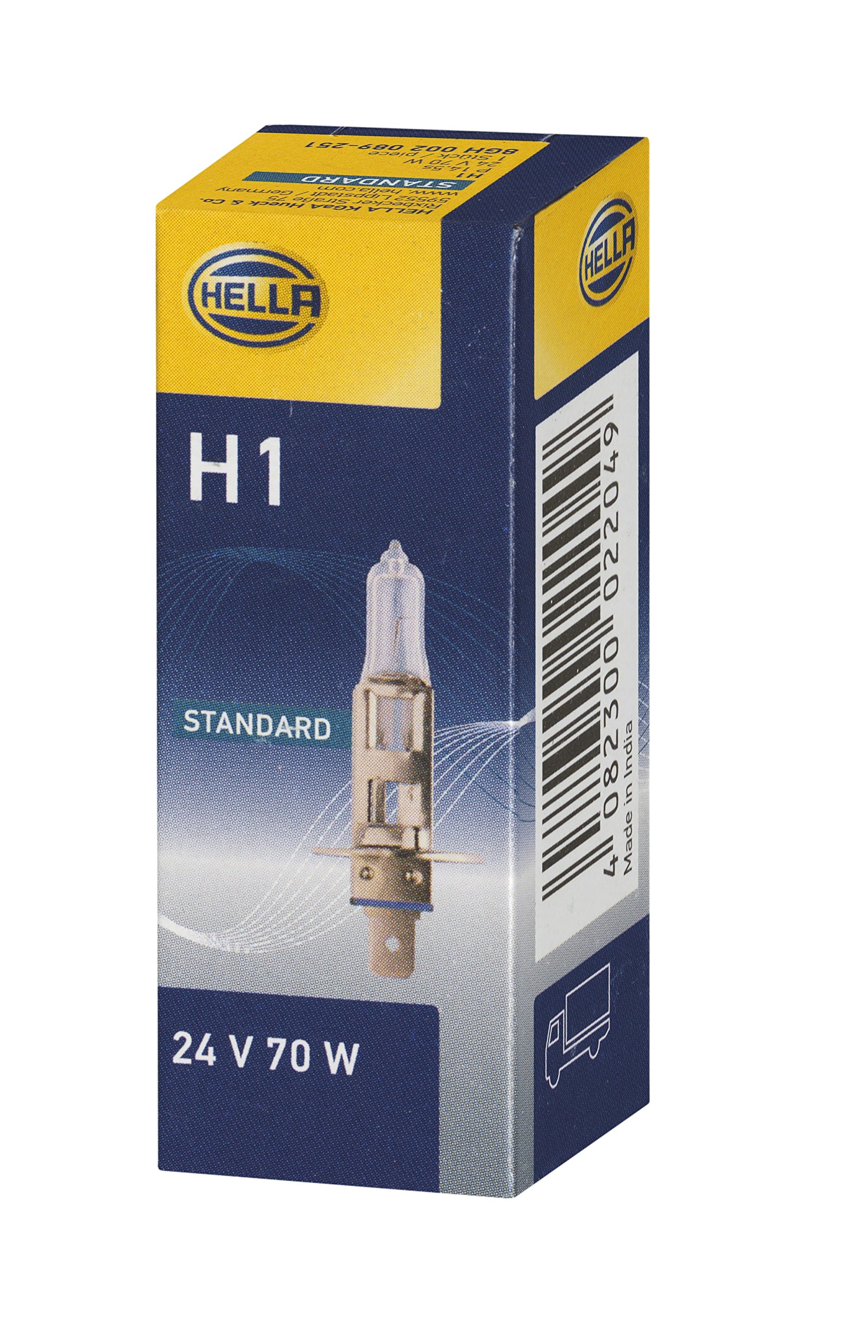 HELLA - Glühlampe - H1 - Heavy Duty - 24V - 70W - Sockelausführung: P14,5s - Schachtel - Menge: 1 - 8GH 002 089-251, Karton von Hella