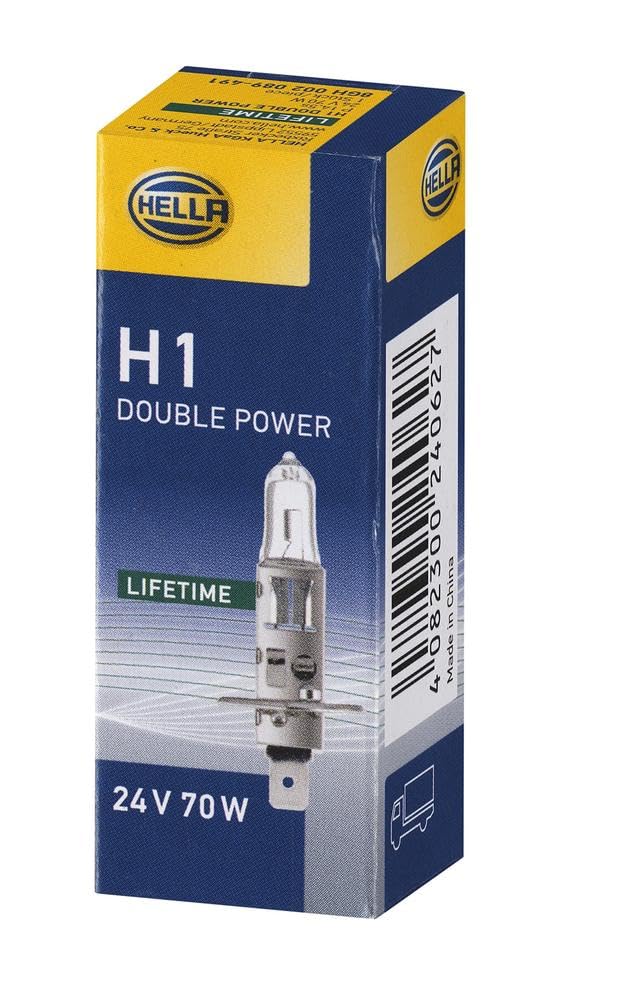 HELLA 8GH 002 089-491 Halogen Glühlampe - H1 - Heavy Duty Expert Longer lifetime, vibration resistant - 24V - 70W - Sockelausführung Glühlampe: P14.5s - Schachtel - Menge: 1 von Hella