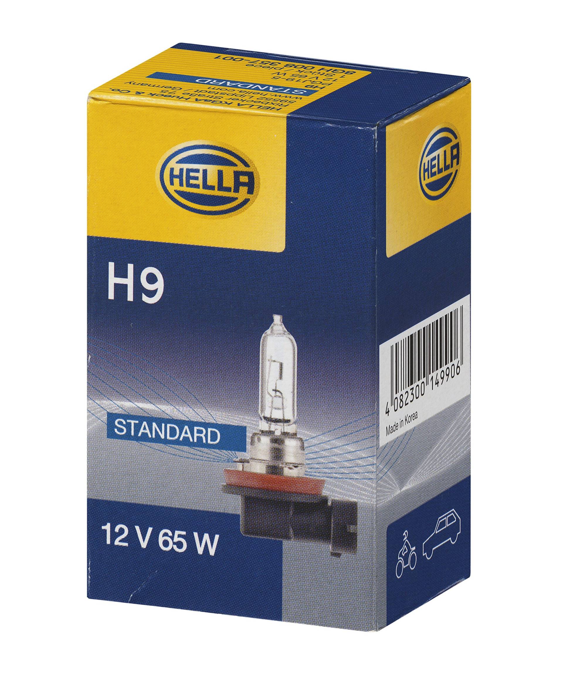 HELLA - Glühlampe - H9 - Standard - 12V - 65W - Sockelausführung: PGJ19-5 - Schachtel - Menge: 1 - 8GH 008 357-001 von Hella