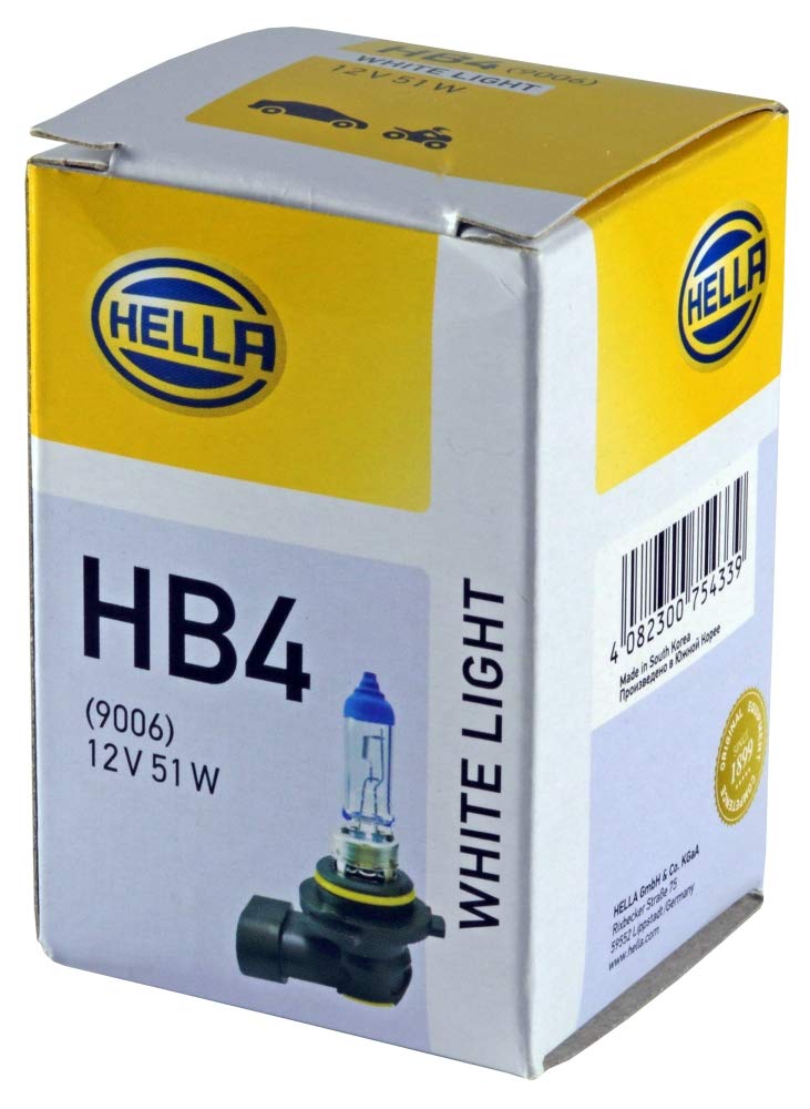 HELLA Halogen Glühlampe - HB4 - White Light - 12V - 51W - Sockelausführung Glühlampe: P22d - Schachtel - Menge: 1 - 8GH 223 498-171 HELLA Halogen Glühlampe - HB4 - White Light - 12V - 51W - Sockelausführung Glühlampe: P22d - Schachtel - Menge: 1 - 8GH 223 498-171 von Hella