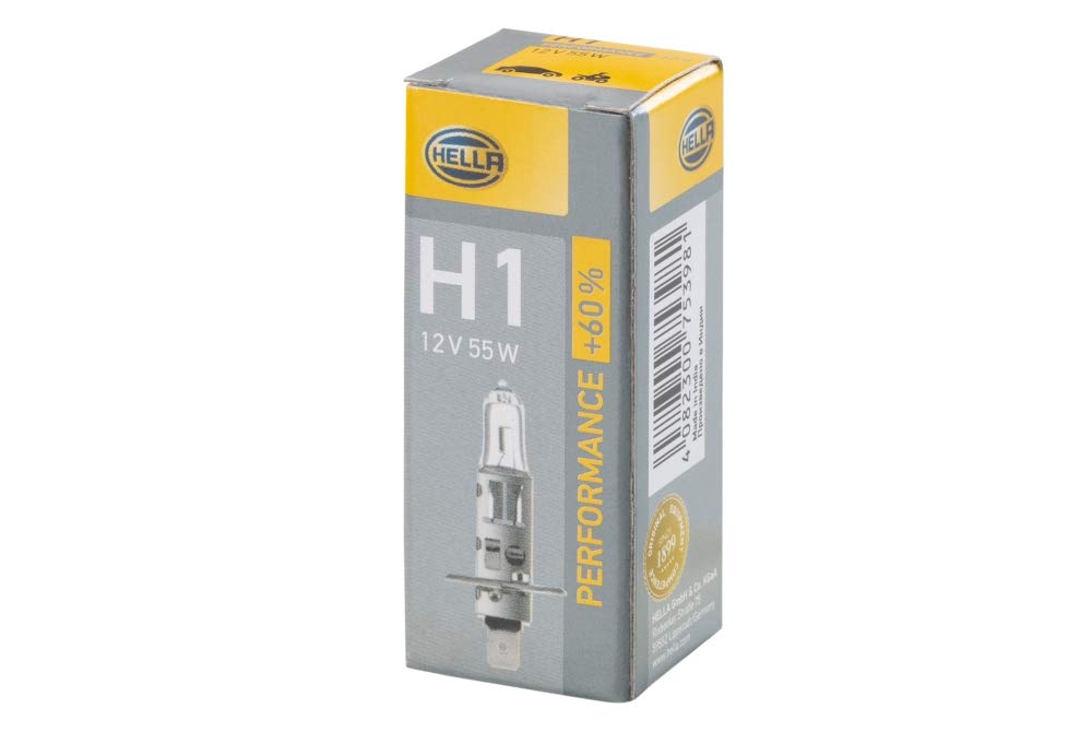 HELLA 8GH 223 498-211 Glühlampe - H1 - Performance up to 60% - 12V - 55W - Sockelausführung: P14,5s - Schachtel - Menge: 1 HELLA 8GH 223 498-211 Glühlampe - H1 - Performance up to 60% - 12V - 55W - Sockelausführung: P14,5s - Schachtel - Menge: 1 von Hella