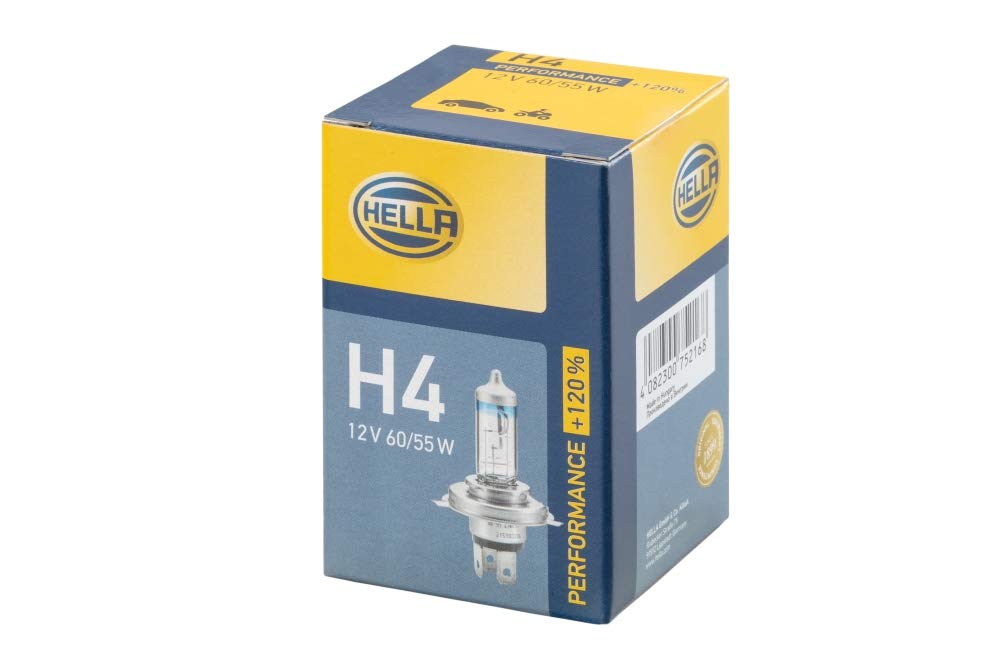 HELLA 8GJ 223 498-021 Halogen Glühlampe - H4 - Performance + 120% - 12V - 60/65W - Sockelausführung Glühlampe: P43t-38 - Schachtel - Menge: 1, weiß HELLA 8GJ 223 498-021 Halogen Glühlampe - H4 - Performance + 120% - 12V - 60/65W - Sockelausführung Glühlampe: P43t-38 - Schachtel - Menge: 1, weiß von Hella