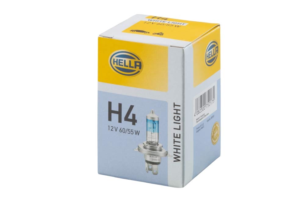 HELLA 8GJ 223 498-121 Halogen Glühlampe - H4 - White Light up to 4200 Kelvin - 12V - 60/55W - Sockelausführung Glühlampe: P43t-38 - Schachtel - Menge: 1 HELLA 8GJ 223 498-121 Halogen Glühlampe - H4 - White Light up to 4200 Kelvin - 12V - 60/55W - Sockelausführung Glühlampe: P43t-38 - Schachtel - Menge: 1 von Hella