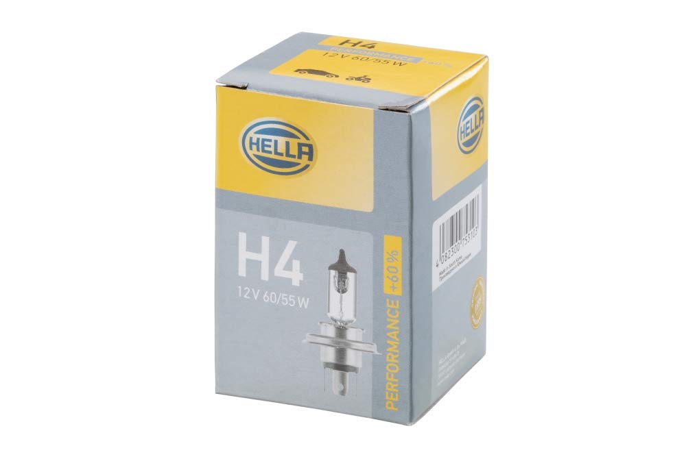 HELLA 8GJ 223 498-221 Halogen Glühlampe - H4 - Performance + 60% - 12V - 60/65W - Sockelausführung Glühlampe: P43t-38 - Schachtel - Menge: 1, silber HELLA 8GJ 223 498-221 Halogen Glühlampe - H4 - Performance + 60% - 12V - 60/65W - Sockelausführung Glühlampe: P43t-38 - Schachtel - Menge: 1, silber von Hella