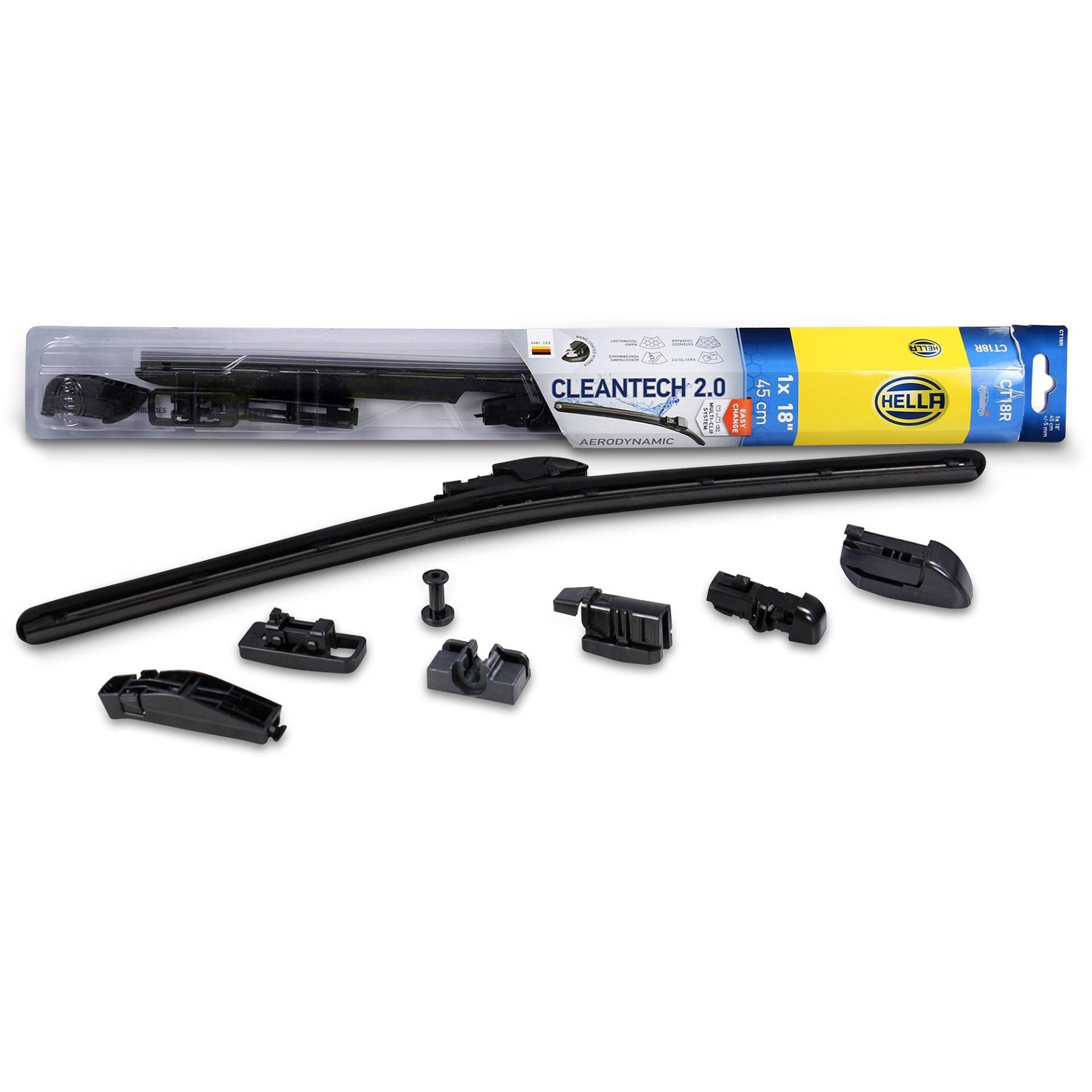 HELLA 9XW 358 061-181 Cleantech Scheibenwischer - CT18R - Flachblatt-Wischer - für Rechtslenker - 18" - 450mm - vorne - Menge: 1, keine HELLA 9XW 358 061-181 Cleantech Scheibenwischer - CT18R - Flachblatt-Wischer - für Rechtslenker - 18" - 450mm - vorne - Menge: 1, keine von Hella