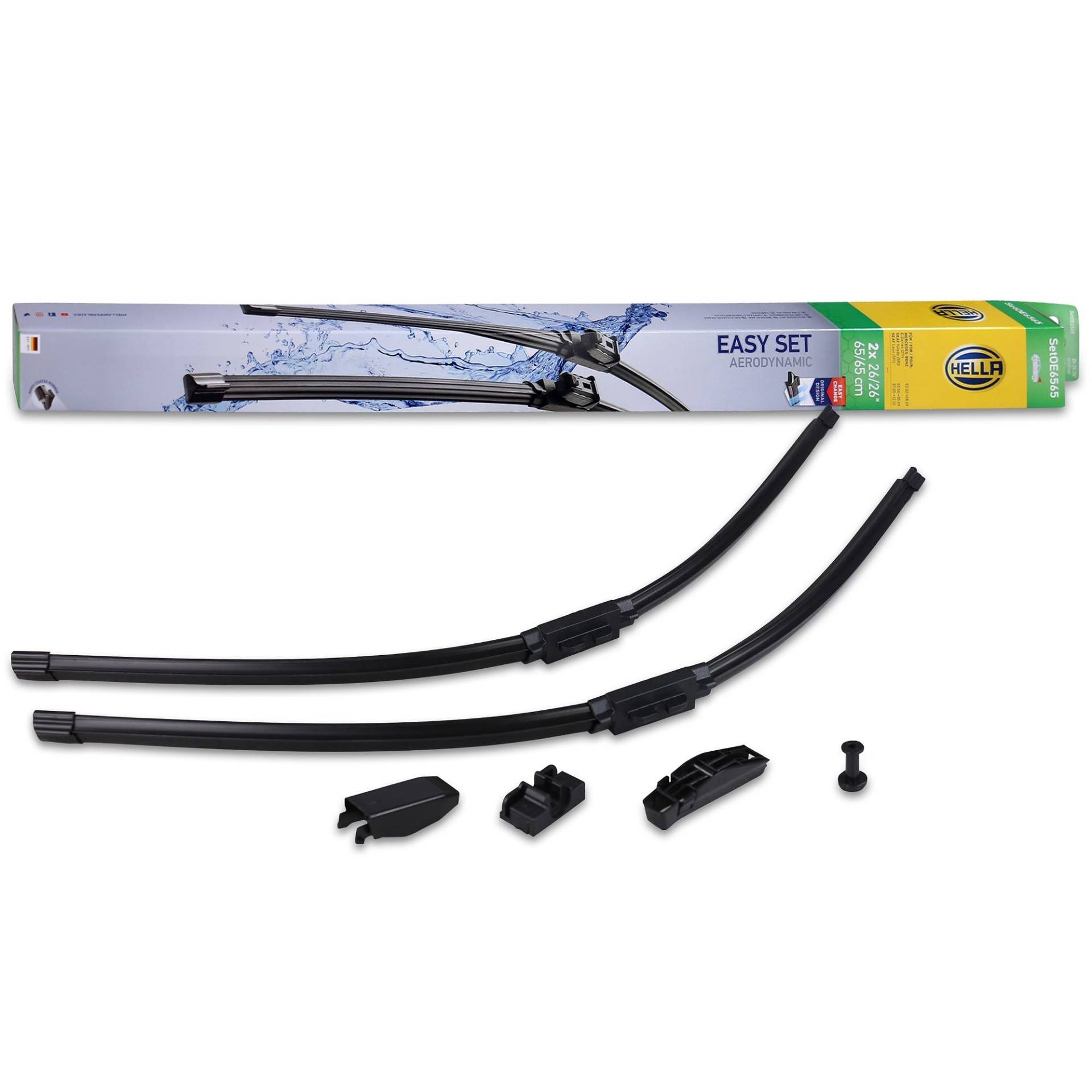 HELLA Easy Set OE Scheibenwischer - SetOE6565 - Flachblatt-Wischer - für Linkslenker - 650/650mm - 26/26" - vorne - Menge: 2 - 9XW 358 164-151 HELLA Easy Set OE Scheibenwischer - SetOE6565 - Flachblatt-Wischer - für Linkslenker - 650/650mm - 26/26" - vorne - Menge: 2 - 9XW 358 164-151 von Hella