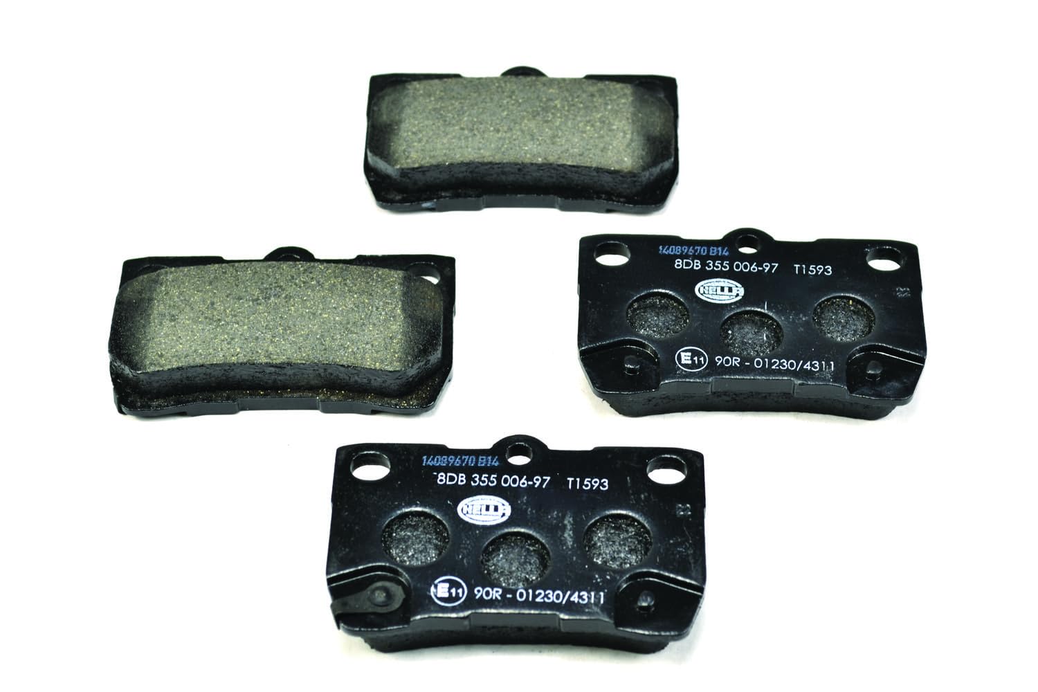 HELLA Bremsbeläge hinten - mit akustischer Verschleißwarnung - vier Bremsbeläge pro Set - T1593 - für u.a. LEXUS / TOYOTA - 8DB 355 006-971 HELLA Bremsbeläge hinten - mit akustischer Verschleißwarnung - vier Bremsbeläge pro Set - T1593 - für u.a. LEXUS / TOYOTA - 8DB 355 006-971 von Hella