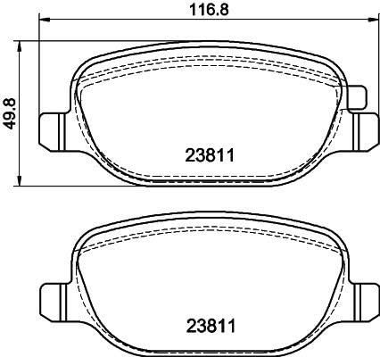 HELLA Bremsbeläge hinten - nicht für Verschleißwarnanzeiger vorbereitet - vier Bremsbeläge pro Set - T2221 - für u.a. ALFA ROMEO - 8DB 355 043-931 von Hella