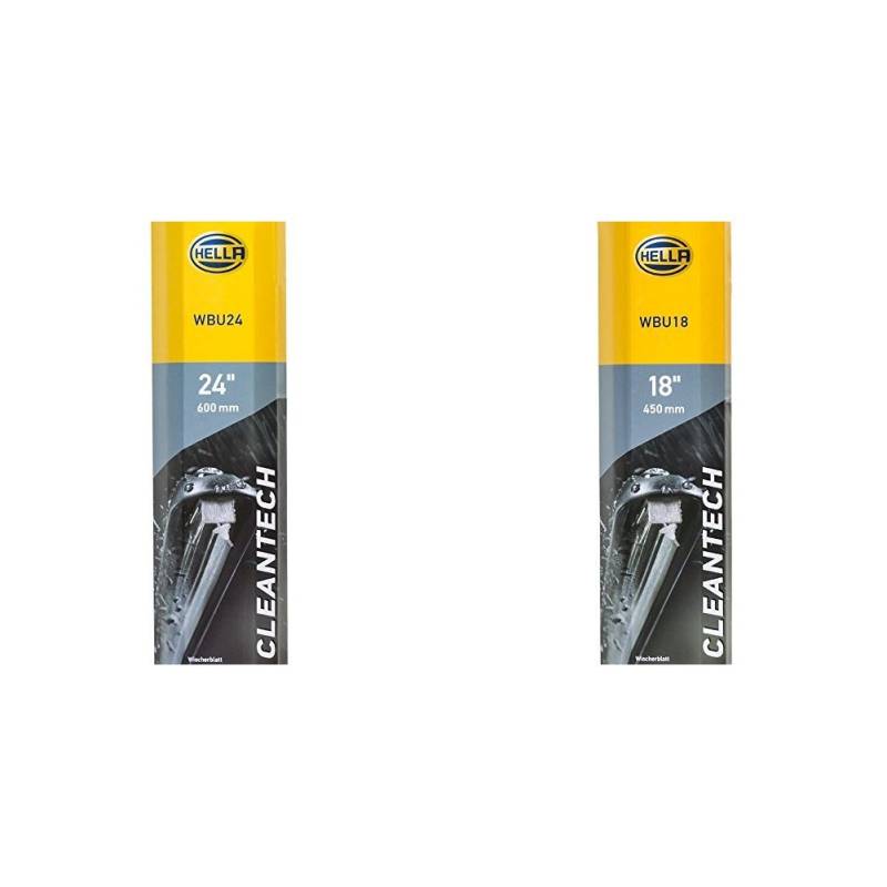 HELLA CLEANTECH Scheibenwischer, Flachbalkenwischblatt gelenklos, robust und aerodynamisch, mit Multiadapter, Set aus 2: 24" 600 mm + 18" 450 mm von Hella
