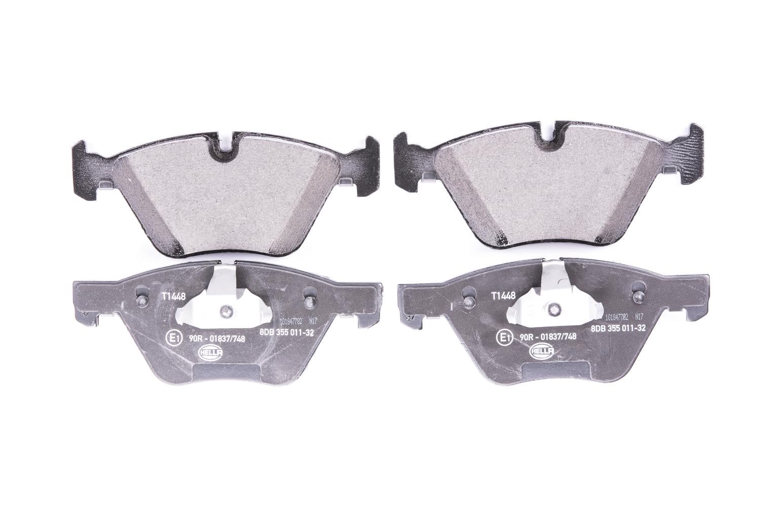 HELLA Bremsbeläge vorne - für Verschleißwarnanzeiger vorbereitet - vier Bremsbeläge pro Set - T1448 - für u.a. BMW - 8DB 355 011-321 HELLA Bremsbeläge vorne - für Verschleißwarnanzeiger vorbereitet - vier Bremsbeläge pro Set - T1448 - für u.a. BMW - 8DB 355 011-321 von Hella