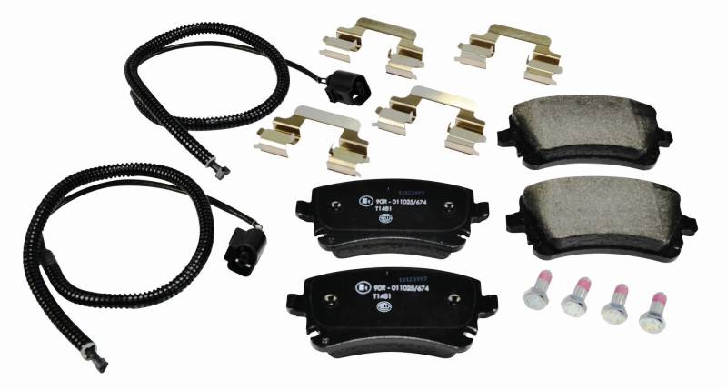 HELLA Bremsbeläge hinten - inkl. Warnkontakt - vier Bremsbeläge pro Set - T1481 - für u.a. VOLKSWAGEN - 8DB 355 011-641 von Hella