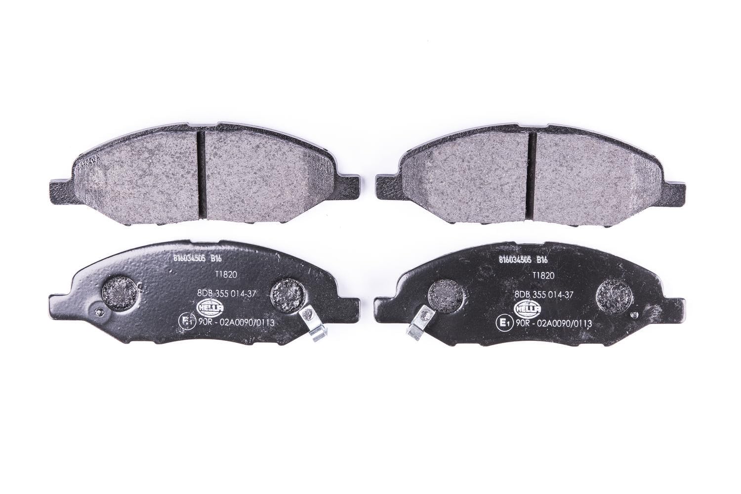 HELLA Bremsbeläge vorne - mit akustischer Verschleißwarnung - vier Bremsbeläge pro Set - T1820 - für u.a. MAZDA / MITSUBISHI / NISSAN - 8DB 355 014-371 von Hella