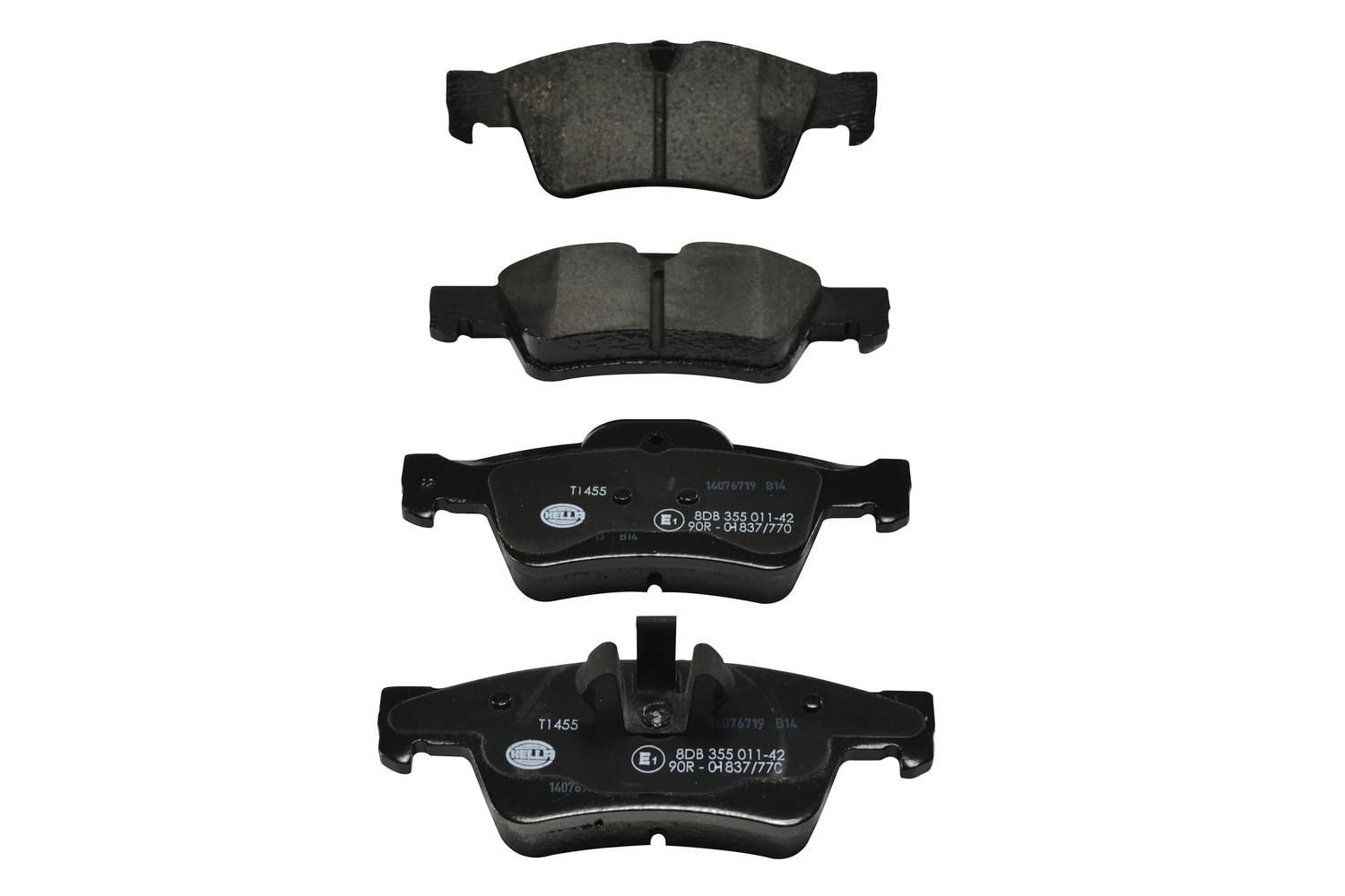 HELLA Bremsbeläge hinten - für Verschleißwarnanzeiger vorbereitet - vier Bremsbeläge pro Set - T1455 - für u.a. MERCEDES-BENZ - 8DB 355 011-421 HELLA Bremsbeläge hinten - für Verschleißwarnanzeiger vorbereitet - vier Bremsbeläge pro Set - T1455 - für u.a. MERCEDES-BENZ - 8DB 355 011-421 von Hella