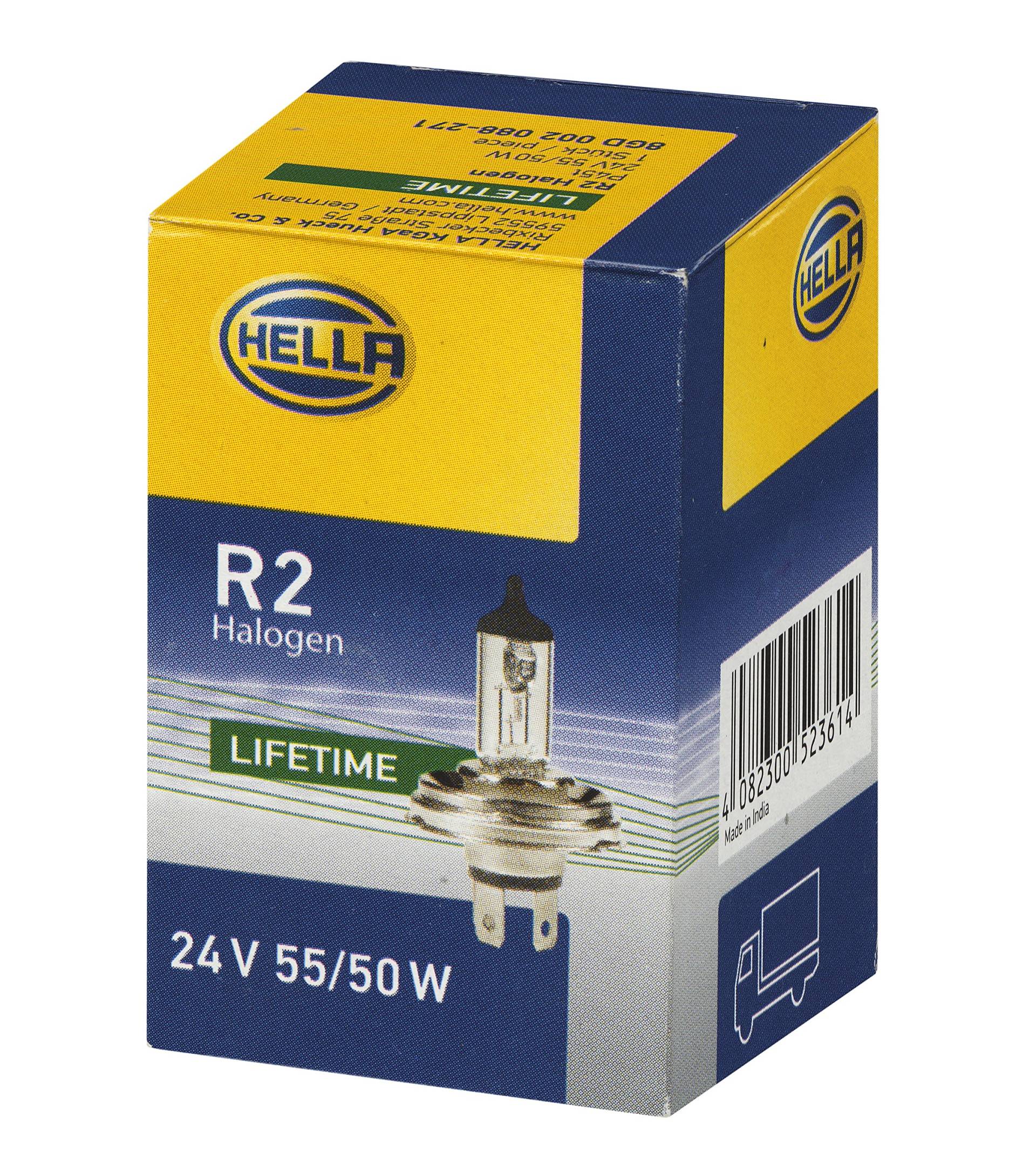 HELLA 8GD 002 088-271 Glühlampe - R2 (Bilux) - Heavy Duty - 24V - 55/50W - Sockelausführung: P45t - Schachtel - Menge: 1 HELLA 8GD 002 088-271 Glühlampe - R2 (Bilux) - Heavy Duty - 24V - 55/50W - Sockelausführung: P45t - Schachtel - Menge: 1 von Hella